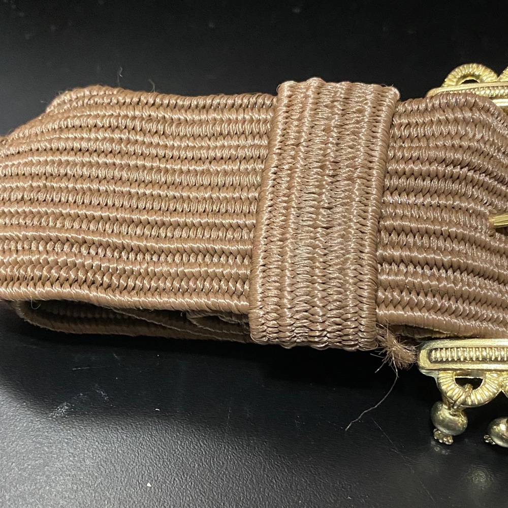 Vintage plus size XL Elegant women’s Gold Buckle stretchy Brown 2 inch wide Belt - Picture 11 of 11